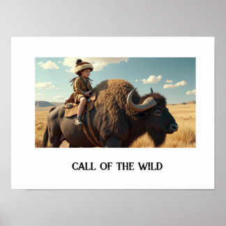 Affiche Enfant sauvage chevauchant le bison