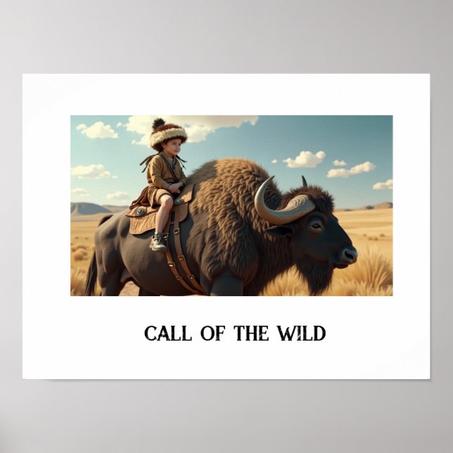 Affiche Enfant sauvage chevauchant le bison (Devant)