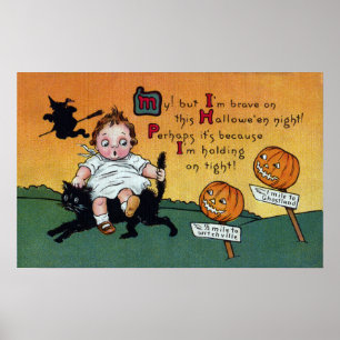 Affiche Enfant sur le cru Halloween de chat et de poteaux