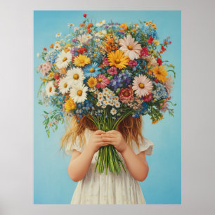 Affiche Enfant tenant un bouquet Fleur sauvage luxuriant