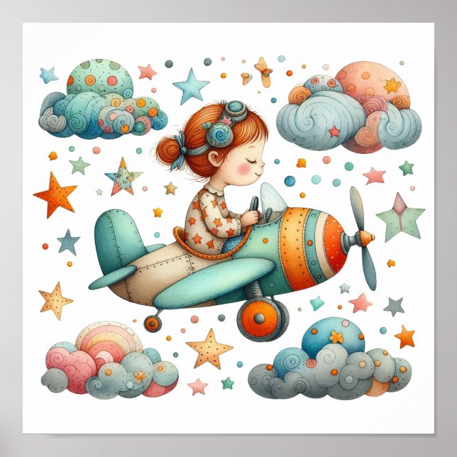 Affiche Enfant volant un avion à hélice Grossiste (Devant)