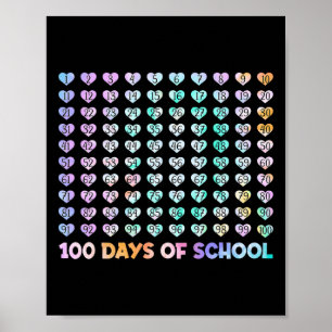 Affiche Enfants 100 Jours De L'École Tie Dye Coeurs Math N