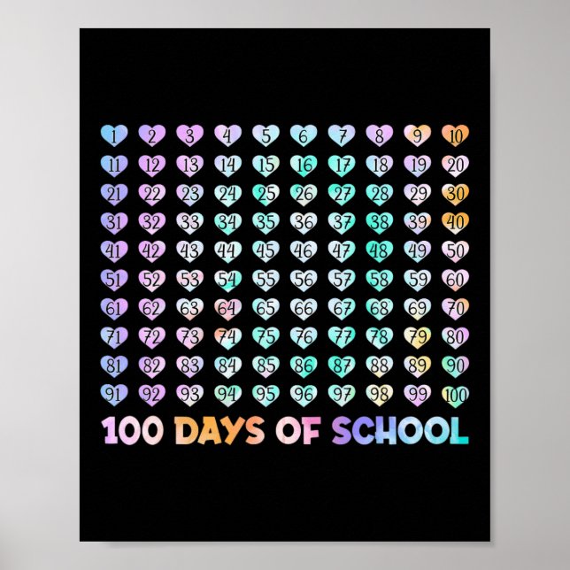 Affiche Enfants 100 Jours De L'École Tie Dye Coeurs Math N (Devant)
