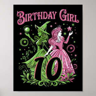 Affiche Enfants 10e Anniversaire Sorcière rose et vert 10 