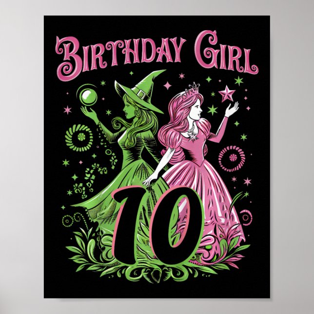 Affiche Enfants 10e Anniversaire Sorcière rose et vert 10  (Devant)