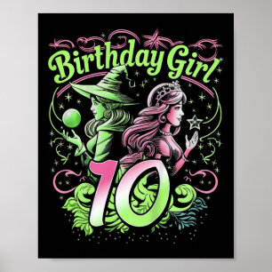 Affiche Enfants 10e Anniversaire Sorcière rose et vert 10 