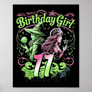 Affiche Enfants 11e Anniversaire Sorcière rose et vert 11 