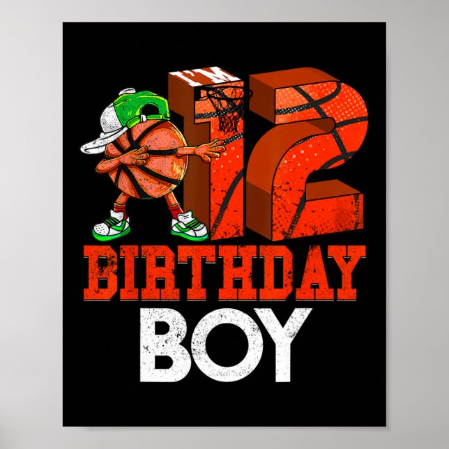 Affiche Enfants 12 ans Basketball 12e anniversaire (Devant)