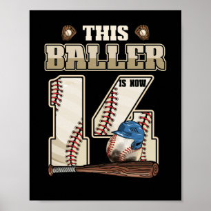 Affiche Enfants 14e anniversaire Baseball Boy Quatorze ans