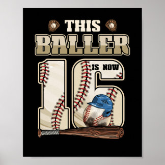 Affiche Enfants 16e anniversaire Baseball Boy Seize ans