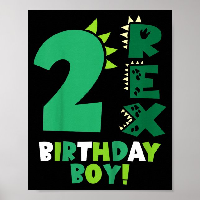 Affiche Enfants 2 Rex Garçon d'anniversaire Deux Rex Dinos (Devant)