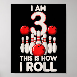 Affiche Enfants 3 ans Vieux Bowling Party 3e anniversaire 