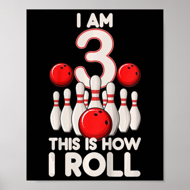 Affiche Enfants 3 ans Vieux Bowling Party 3e anniversaire  (Devant)