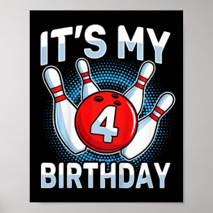 Affiche Enfants 4 ans Bowling 4e anniversaire Party Boys G