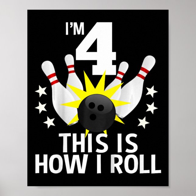Affiche Enfants 4 ans Bowling Anniversaire chemise de fête (Devant)