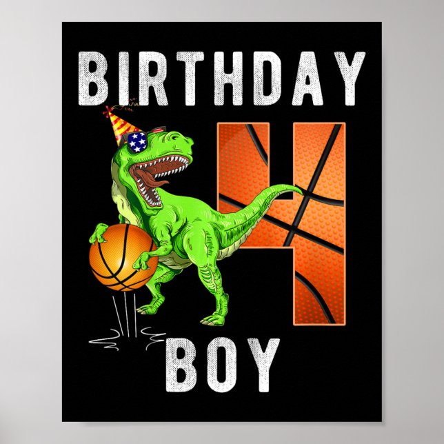 Affiche Enfants 4e anniversaire pour le basket-ball garçon (Devant)