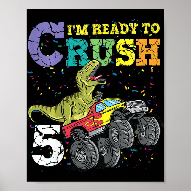 Affiche Enfants 5 Ans 5Anniversaire Dinosaur Trex garçon g (Devant)