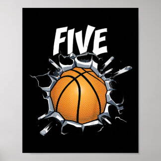 Affiche Enfants 5 ans Basketball Anniversaire Thème 5t