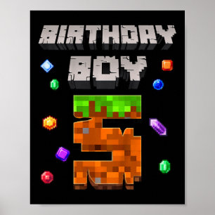 Affiche Enfants 5e anniversaire garçon 5 vidéo joueur pixe
