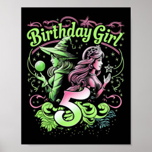 Affiche Enfants 5e Anniversaire Sorcière rose et verte 5 A