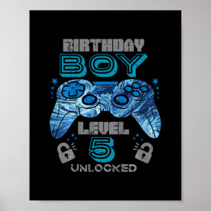 Affiche Enfants 5ème Anniversaire Joueur Niveau 5 Débloqué