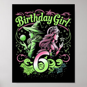 Affiche Enfants 6e Anniversaire Sorcière rose et verte 6 A