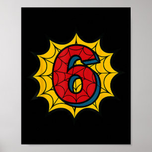 Affiche Enfants 6ème Anniversaire Thème de Spider Party 6