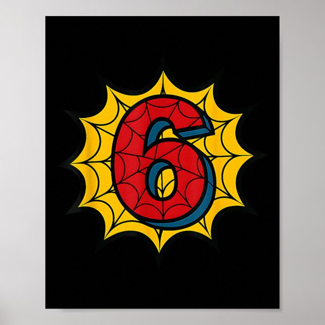 Affiche Enfants 6ème Anniversaire Thème de Spider Party 6  (Devant)