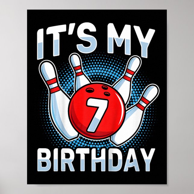 Affiche Enfants 7 ans Bowling 7e anniversaire de fête Garç (Devant)