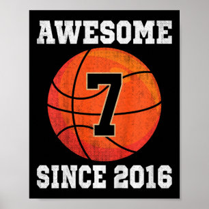 Affiche Enfants 7e anniversaire Basketball Lover 7 ans Vin