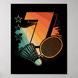 Affiche Enfants 7e anniversaire garçon Badminton Joueur Ba