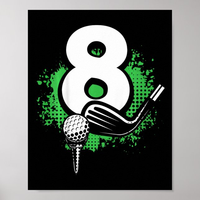 Affiche Enfants 8e anniversaire Boy Golf Player Golf 8 ans (Devant)