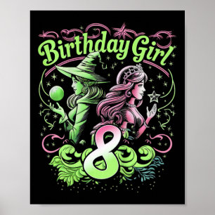 Affiche Enfants 8e Anniversaire Sorcière rose et verte 8 A