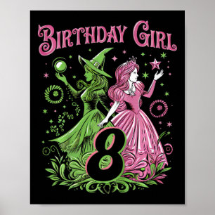 Affiche Enfants 8e Anniversaire Sorcière rose et verte 8 A