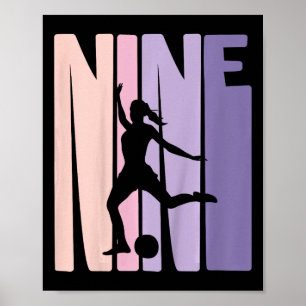 Affiche Enfants 9 ans Football Girls Cadeau 9e anniversair