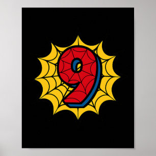 Affiche Enfants 9e anniversaire Araignée Thème fête 9 ans