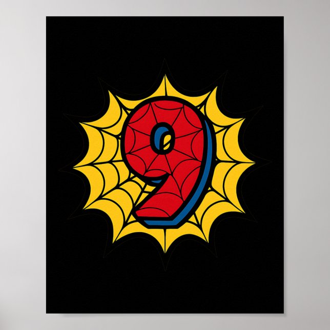Affiche Enfants 9e anniversaire Araignée Thème fête 9 ans  (Devant)