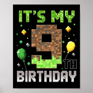 Affiche Enfants 9e Anniversaire Joueur Pixel 9 Ans Vidéo G