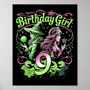 Affiche Enfants 9e Anniversaire Sorcière rose et verte 9 A