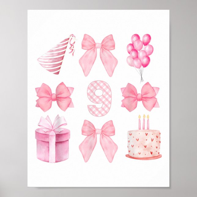Affiche Enfants 9e Coquette Anniversaire Fête Neuf Anniver (Devant)