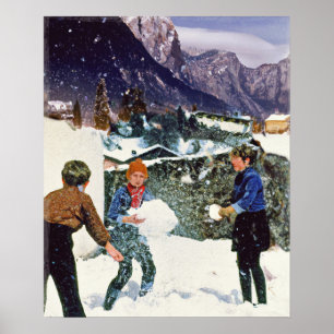 Affiche Enfants à portée libre en hiver