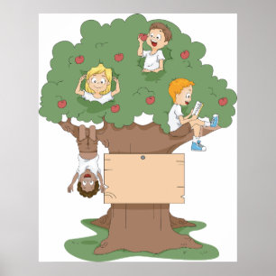 Affiche Enfants amusants jouant dans l'arbre Apple