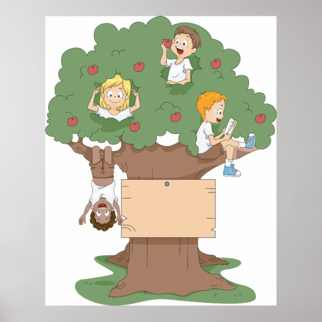 Affiche Enfants amusants jouant dans l'arbre Apple (Devant)