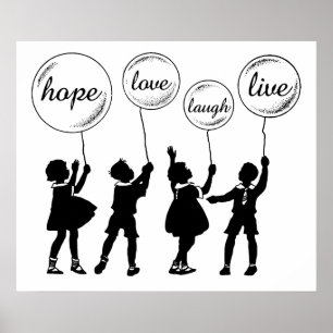 Affiche Enfants Avec Ballons Inspirants Silhouette
