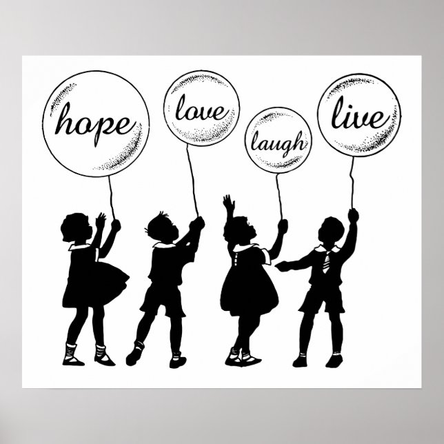 Affiche Enfants Avec Ballons Inspirants Silhouette (Devant)