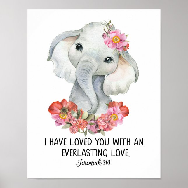 Affiche Enfants Bible Verse Mur Art, Aquarelle Elephant Po (Devant)