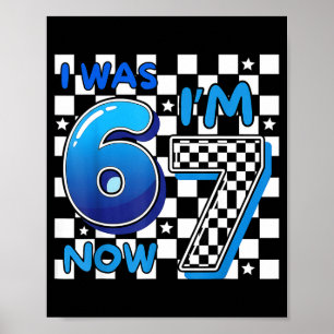 Affiche Enfants Bleu Carreaux J'avais 6 ans Maintenant J'a