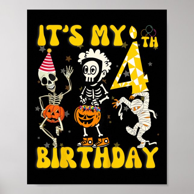 Affiche Enfants C'est mon 4e anniversaire Garçon drôle Ske (Devant)