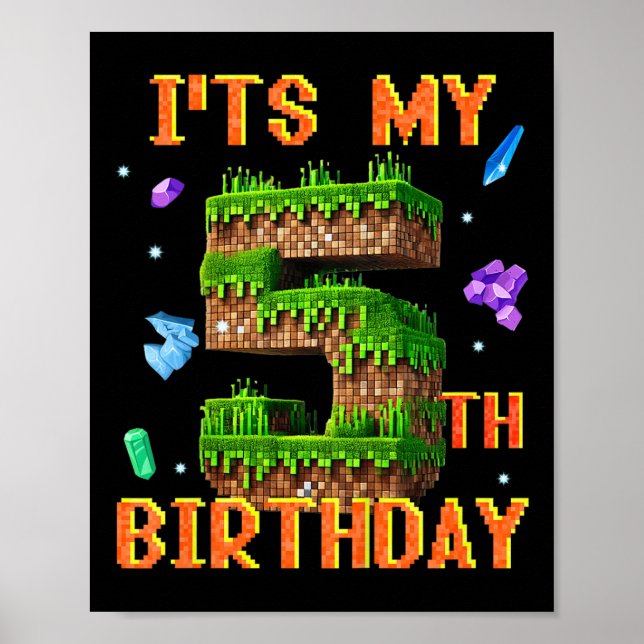 Affiche Enfants C'Est Mon 5E Anniversaire Pixel Gamer Part (Devant)