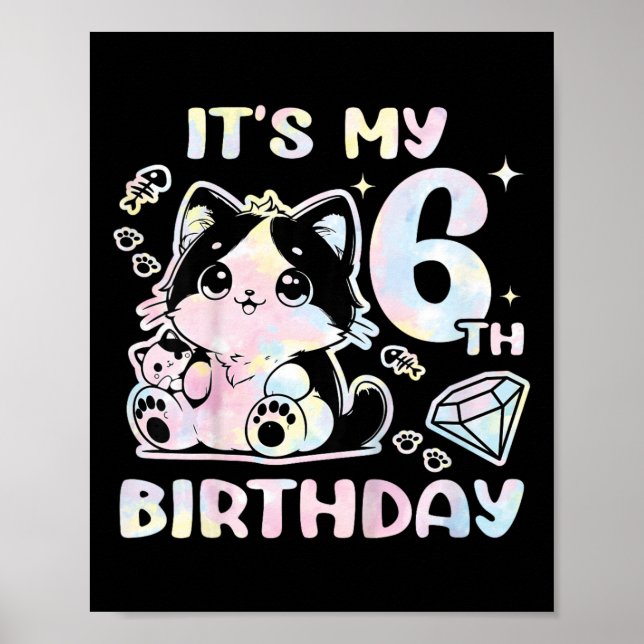 Affiche Enfants C'est mon 6e anniversaire fille 6 ans chat (Devant)